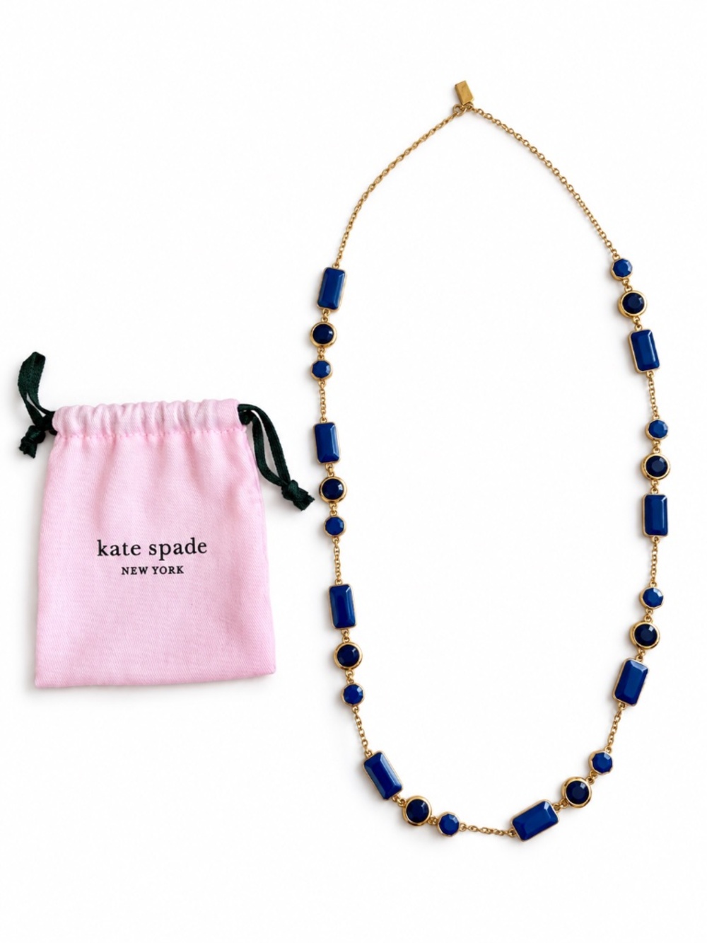 Kate Spade Blue Gold Tone Geometric Station Necklace + Dust Bag